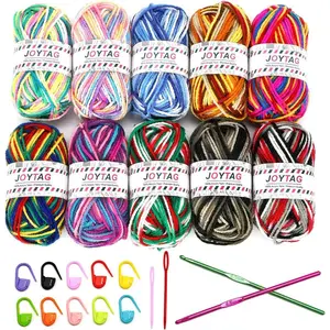 10 Acrylic Yarn Skeins,Multicolor Crochet Craft for Crocheting and Knitting,with Hooks Knitting Needles Stitch Markers,Crochet Starter Kit Beginners(650 Yard/250g)