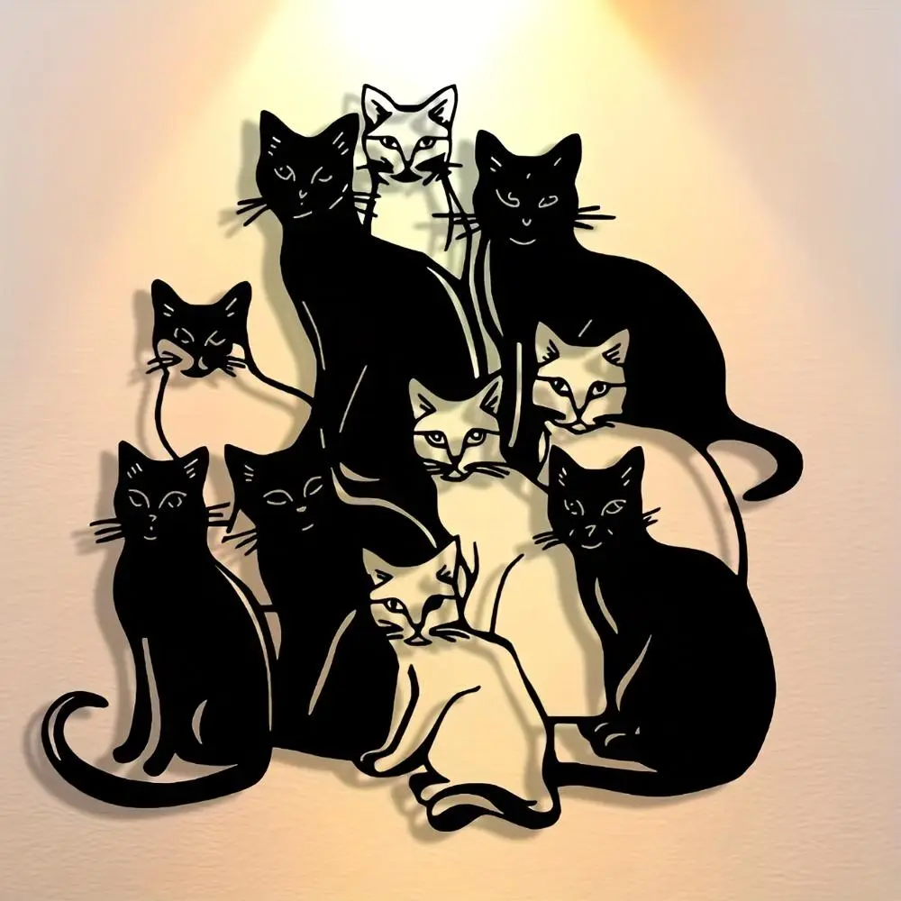 Cat Pattern Wall Art, Decorative Artwork, Aesthetic Wall Decor, 1 Count Metal Wall Decor, Artistic Wall Hanging Decor for Home Living Room Bedroom Office Coffee Shop, Ornaments, Decoration
