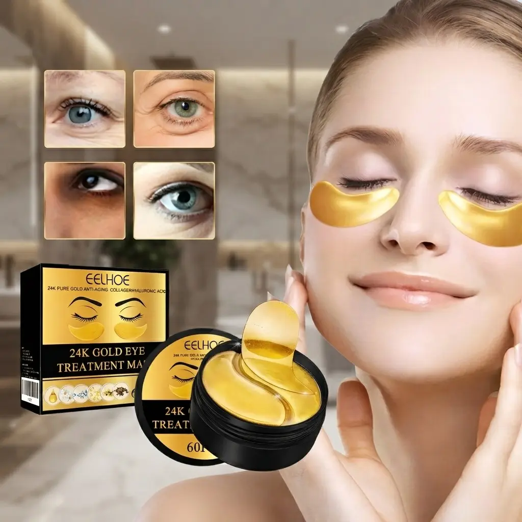 24K Gold Moisturizing Eye Mask Collagen Brightening Firming Under Eye Patches 14 Day Pairs for Glowing Under Eye Skin Comfortable Eye Care Mothers Day Present Daily Beauty Routine and Personal Care Product
