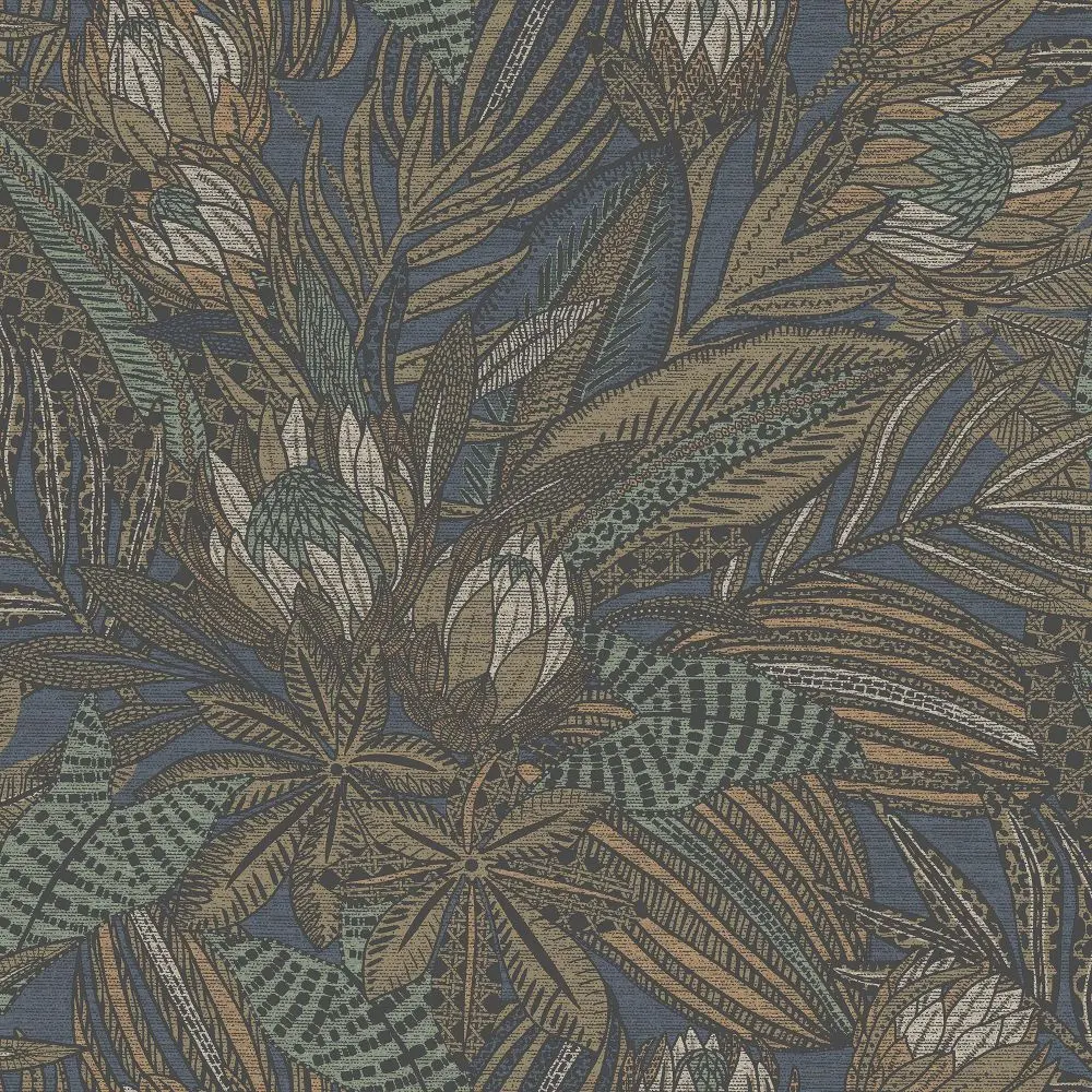 Holden Susara Tropical Navy Eco-Foam Wallpaper: Non-Pasted Bohemian Floral Strippable Washable Textured 56 Sq Ft Coverage