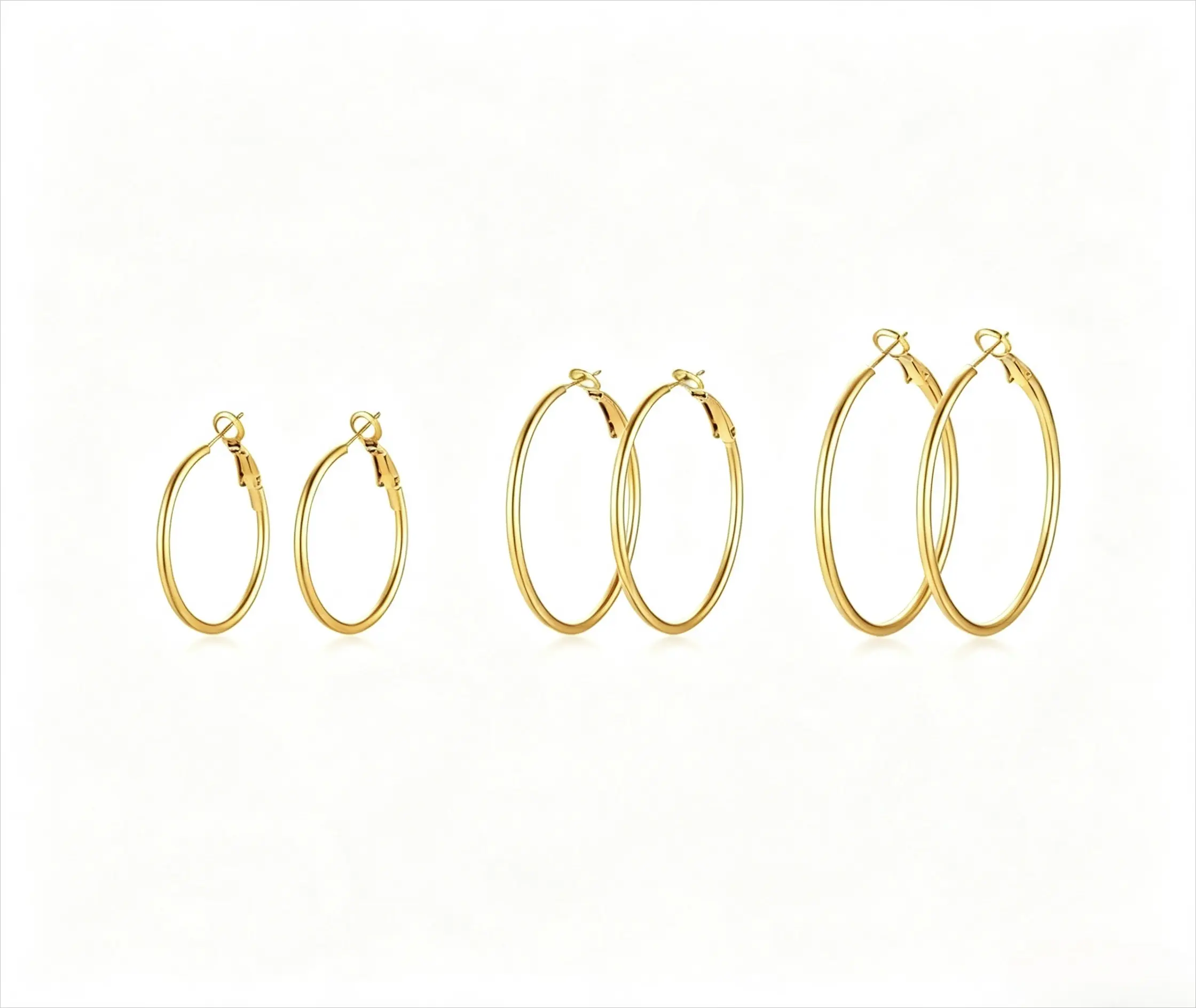 14K Gold Plated Hoop Earrings for Women, 3 Pairs 30/40/50MM Large Thin Gold Hoops, Sterling Silver Post Hypoallergenic Clicker Earrings Set