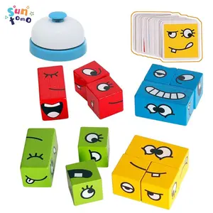 Face Change Cube Game, Wooden Face Expresssion Game, Wooden Face Changing Magic Cube Building Blocks Game, Match Puzzles Geometric Educational Toys for Kids and Adults matching game