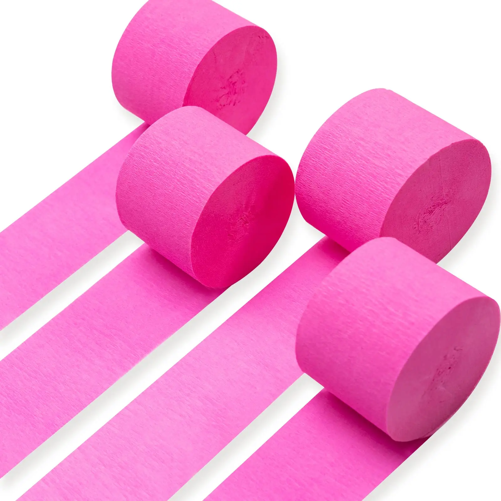 PartyWoo Dark Hot Pink Crepe Paper Streamers - 4pcs 328ft Magenta Fuchsia Pack, Pre-Rolled for Convenience Party Supplies for Wedding, Birthday Decorations Hanging from Ceilings, Twisting into Spirals