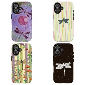FL-Vintage Dragonfly Mushroom Floral Stripe Protective Phone Case  For iPhone 11 12 13 14 15 16 17 Air Pro Max for Samsung S26 S25 S24 S23 S22 S21 Case,Gift for her/him