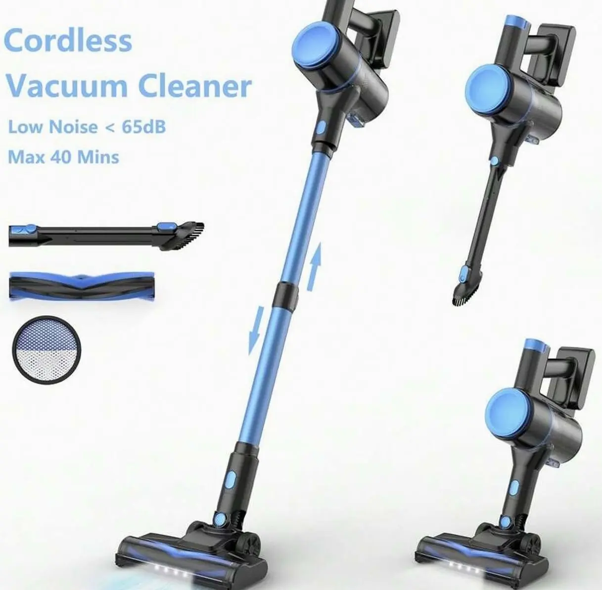 INSE Cordless Vacuum Cleaner, Stick Vacuum Cleaner, Lightweight, Powerful Suction, 2200mAh Battery, 40 Mins Runtime, Low Noise, Self-Standing, Rechargeable Vacuum Cleaners For Home, Hardwood Floor, Carpet Pet Hair, Gift, Gold