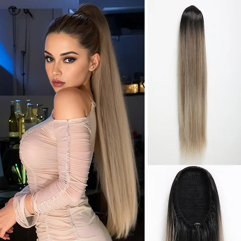 SMILCO 28Inch Natural Brown Long Straight Ponytails Hair Extension Clip BP123 Synthetic Braided Wig for Everyday Use Heat Resistant Durable Fiber
