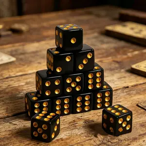 12 Gold Acrylic Dice D6 Standard Board Game Dice, Party Entertainment Game Accessories, High-Quality Gaming Supplies