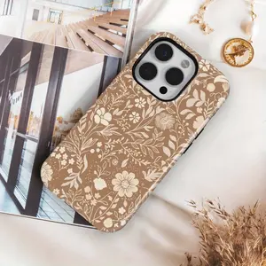 Beige Bohemian Floral 2-in-1 Phone Case, Protective Cover for iPhone 11 12 13 14 15 16 Pro Max Pro Plus Local Personalized