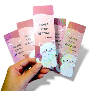 Cute Cat Bookmark Sparkly Dot Glitter Finish - Never Stop Reading - 2x6 Inches - Adorable Cat Design for Book Lovers
