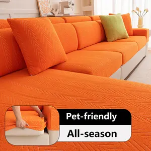 Simple Fishbone Sofa Cover, Protects Couch 360°, Washable Seat Pad, All Seasons Use, Anti-Cat Scratch, Dustproof