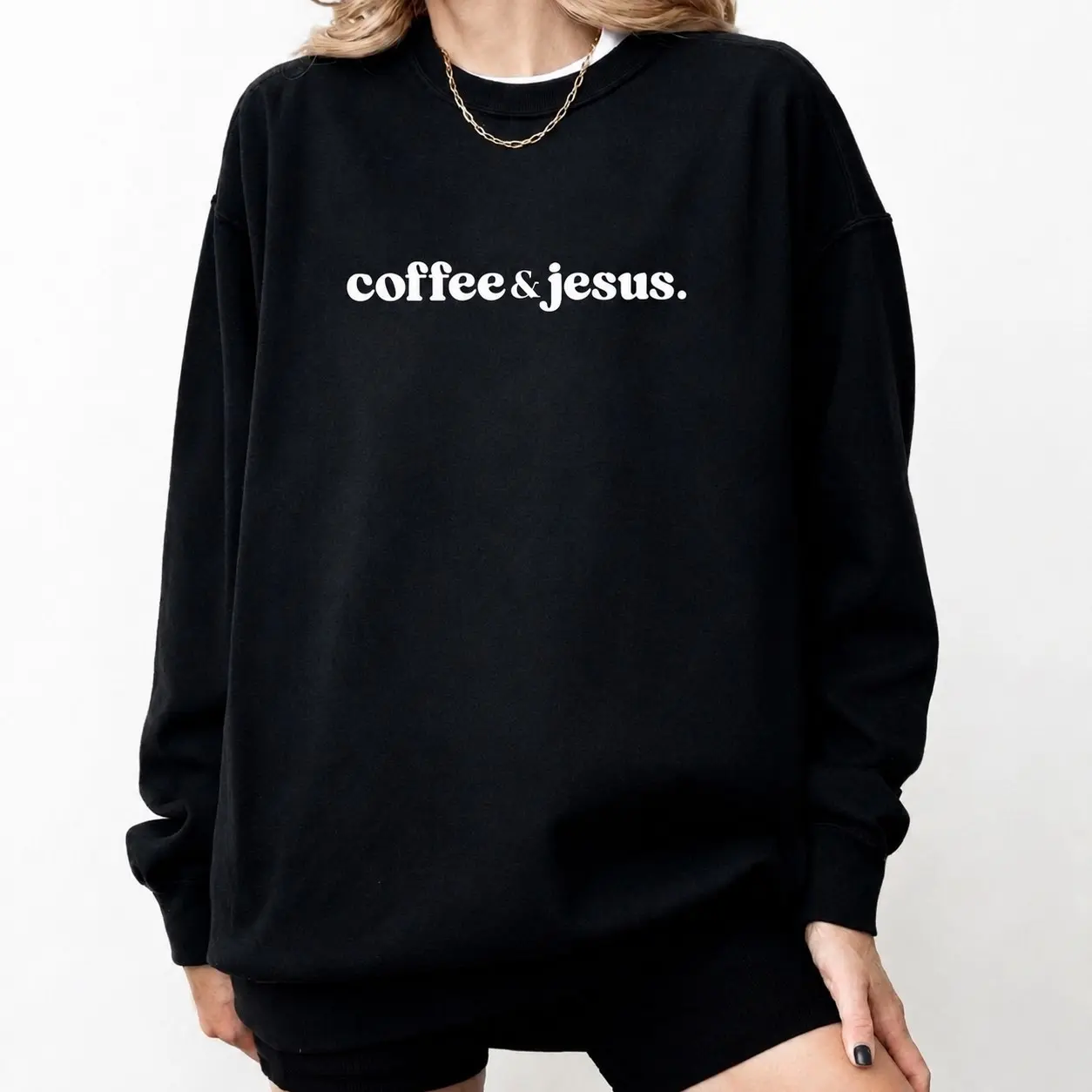 Coffee and Jesus Christian sweatshirt with faith and caffeine graphic, Bible verse inspired crewneck, cozy religious gift for mom or Christmas wear.