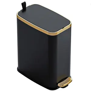 Small Bathroom Trash Can with Lid Soft Close-5L/1.3 Gal Slim Garbage Can-Metal Step Wastebasket-Rectangle Narrow Waste Bin for Office, Bedroom, Toilet, Live Room-Black