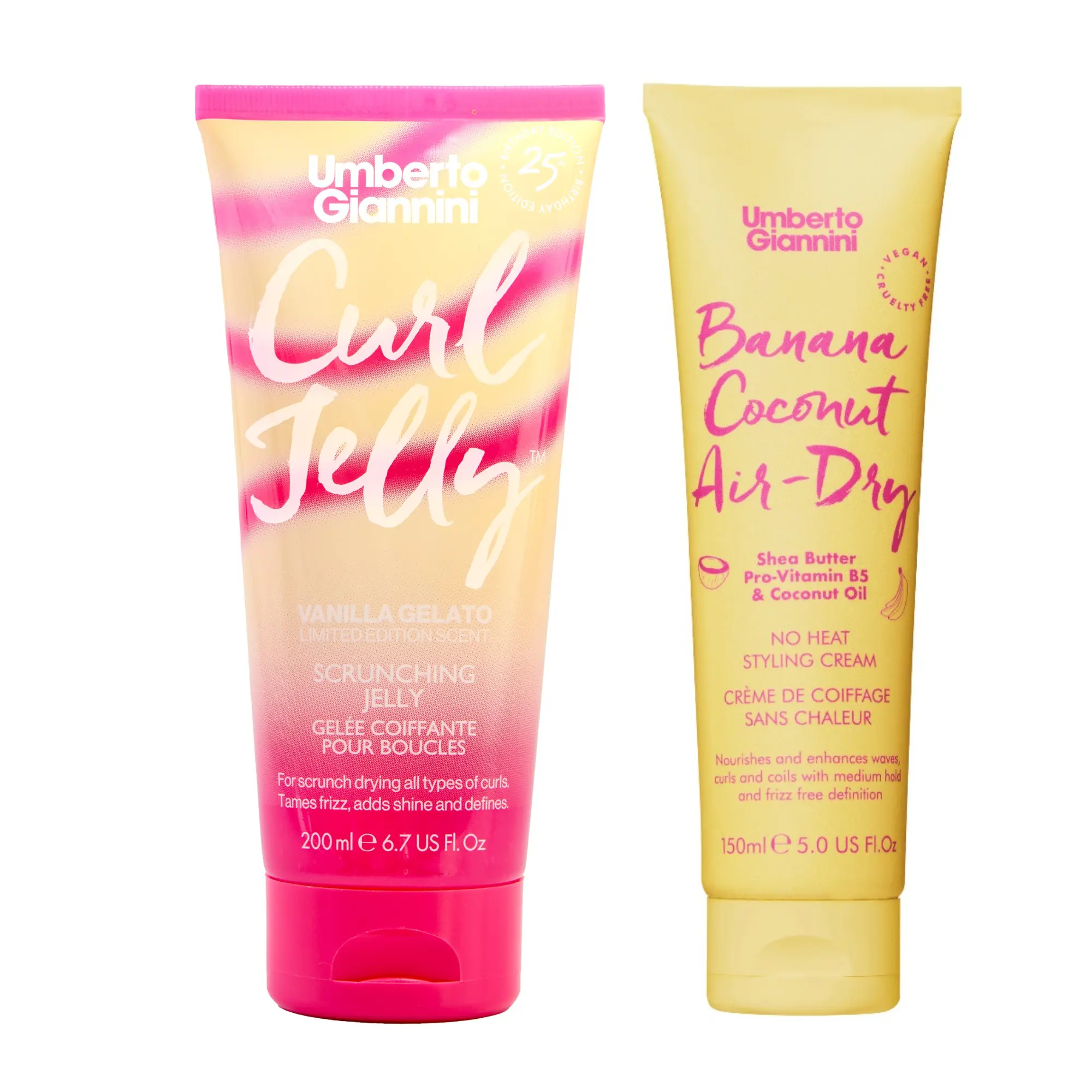 Umberto Giannini Curl Jelly Vanilla Scented Scrunching Jelly for Curly Hair & Banana Butter Air-Dry Leave-In Curl Cream for Wavy Hair, Enhance Waves & Fight Frizz