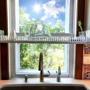 Drip Dry Dish Racks above Sink.  Pull-down & static racks lead water to the sink.  Clean Counters.  Easy to install into any cabinet!  We are #1 in the world.