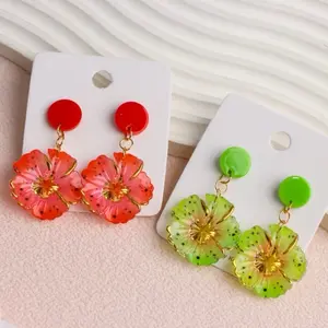 Vibrant Floral Earrings with Red & Green Accents for Women's Fashion