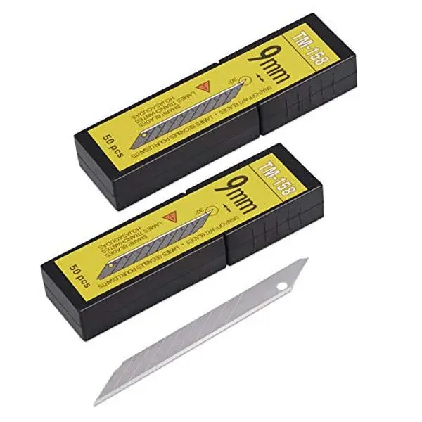 Gomake 100pcs Knife Replacement Blades, 30 Degree Carbon Steel 9mm Snap Off Blades for Retractable Cutting Knives, Hobby, Craft Knife, Box Cutter