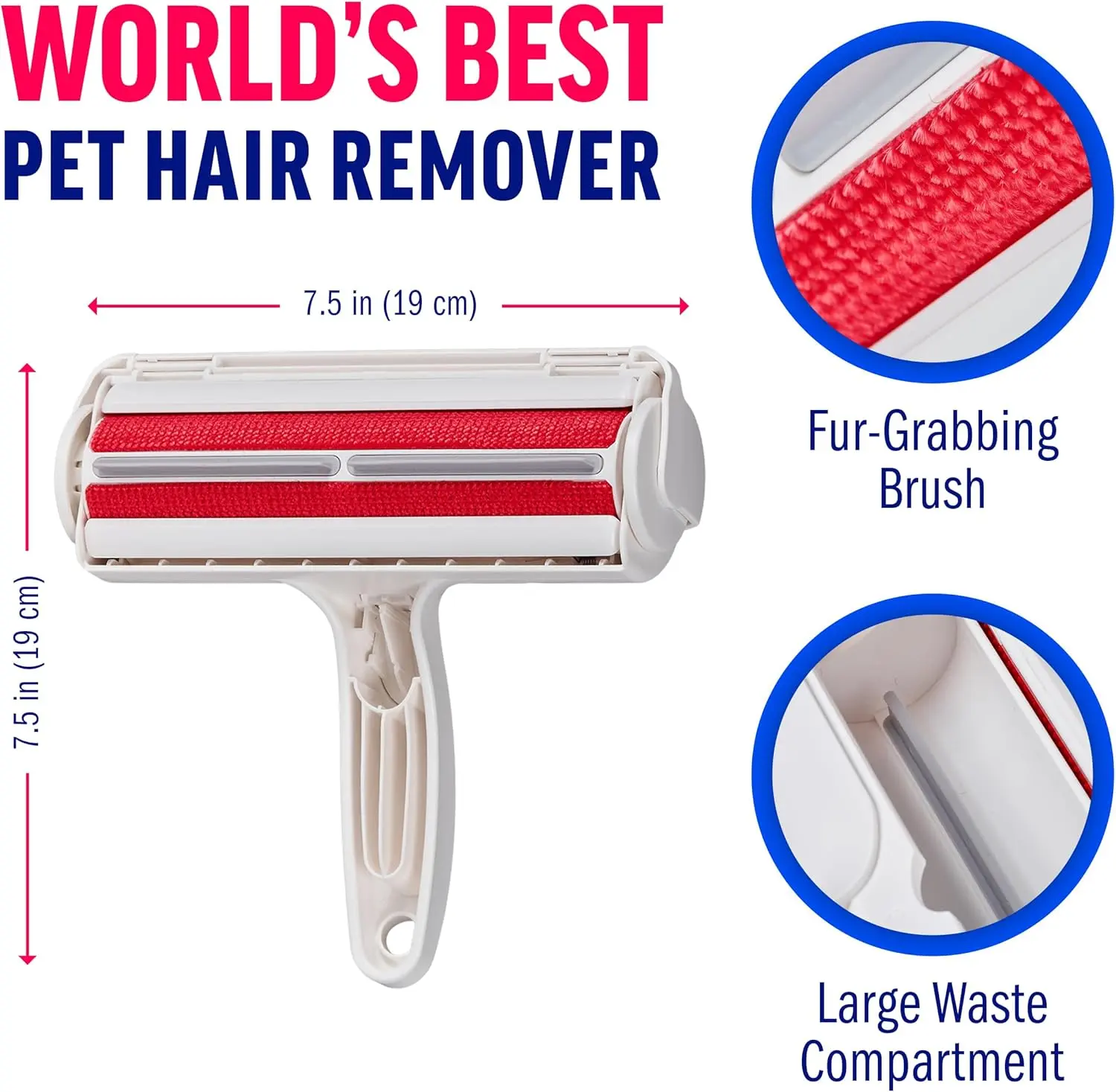 Chomchom Roller Pet Hair Remover – Original Size Reusable Lint Roller for Cat & Dog Hair on Furniture, Couch, Carpet, Car, Rugs & Bedding – Portable, Eco-Friendly (White) ChomChom Roller