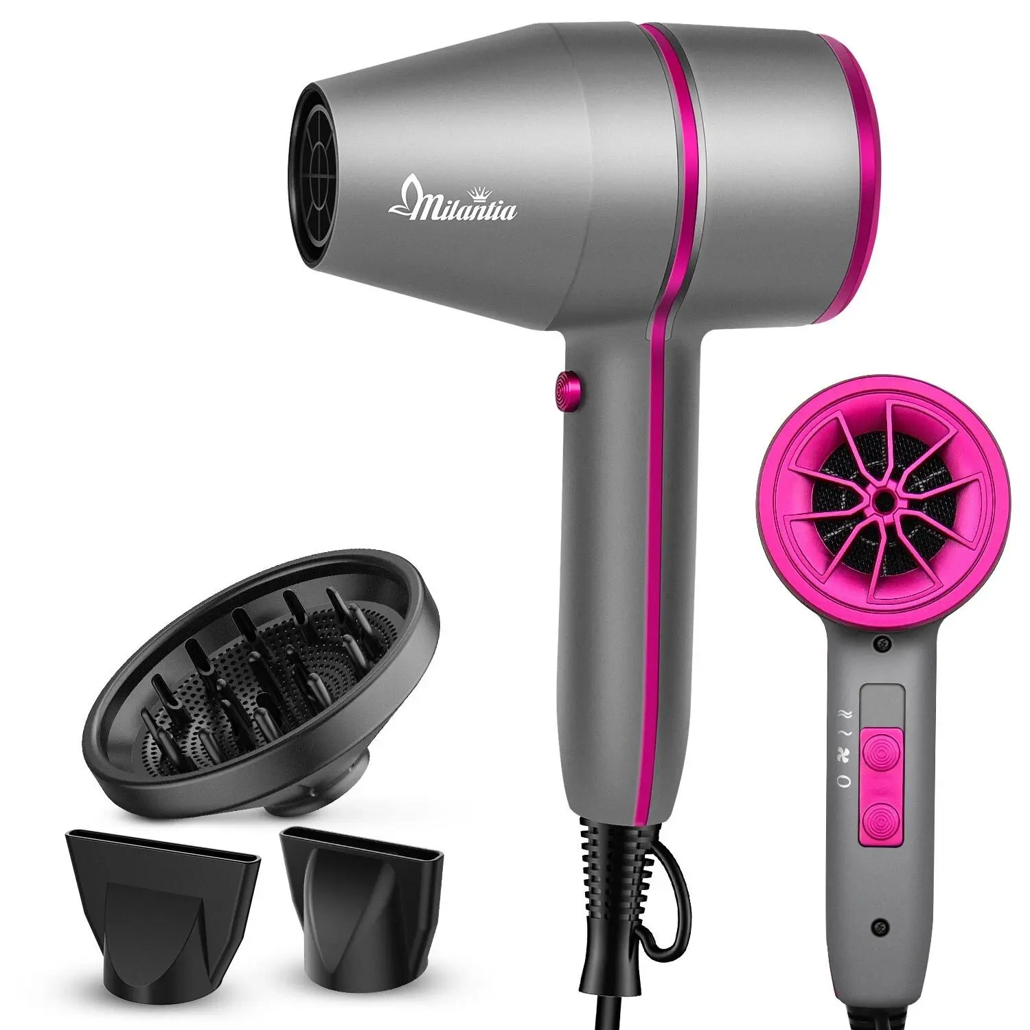 Nilight Ionic Hair Dryer with Diffuser - 1875W Lightweight Mini Travel Model, US Standard, Fast Drying, PH 3800 Mini Hammer Design for Automotive & Motorcycle Maintenance, Hair Dryer Diffuser, Lightweight Hair Dryer