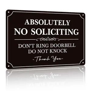 No Soliciting Sign for Front Door,Elegant Do Not Knock or Ring Doorbell No Soliciting sign for Home, No Solicitors Sign for Doorbell, House Door, Home, Office 12"x 8" Tinplate sign