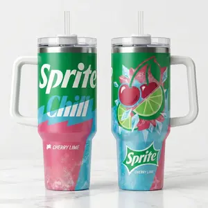 Sprite Chill Cherry Lime 40oz Tumbler with Handle, Ice Cold Splash Lemon Lime Aesthetic Cup, Vacuum Insulated Stainless Steel Travel Mug, Leak Resistant Lid & Straw, Car Cup Holder Friendly, Authentic Neon Soda Flavor Fans Summer Gift