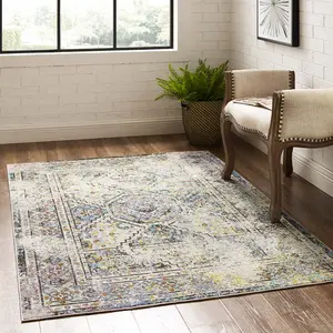 Modway Success Jacinda Distressed Vintage Floral Vintage Medallion 4x6 Area Rug in Multicolored