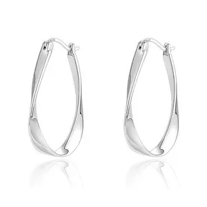 Women'S Sterling Silver Hoop Earrings,Oval Hoop Earrings with 925 Sterling Silver Earring Post,Hypoallergenic White Gold Plated Hoops Earrings,Everyday Jewelry