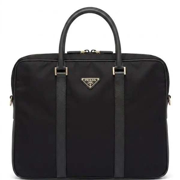 Pre-owned PRADA Nylon Shoulder Bags Briefcase Black with Saffiano Leather Trim and Gold Tone Hardware 4000042195982