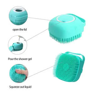 Pet Grooming Bath Massage Brush with Soap and Shampoo Dispenser for Long Short Haired Dogs Cats i##and##s: Soft Silicone Bristle ^^ Shower ^^ Yellow :i##and##s