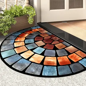 1pc Non-slip Soft Door Mat, Colorful Square Pattern Floor Mat, Hand Washable, Valentine's Day Ornaments, Bath Mat, for Home Decoration, Porch And Living Room, Balcony