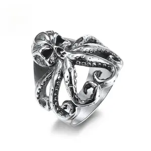 Retro Distressed Octopus Ring in Titanium Steel     Men's Bold Statement Pinky Ring 🐙       Perfect for Dark Aesthetic Lovers