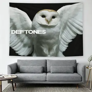 Deftones Diamond Eyes Owl Wall Flag, Rock Album Art Print, Mid-century Modern Black Flash Manga Style, Y2K 2000s Aesthetic, For Adult Fans, Music Fan Decor, Living Room Bedroom Tapestry