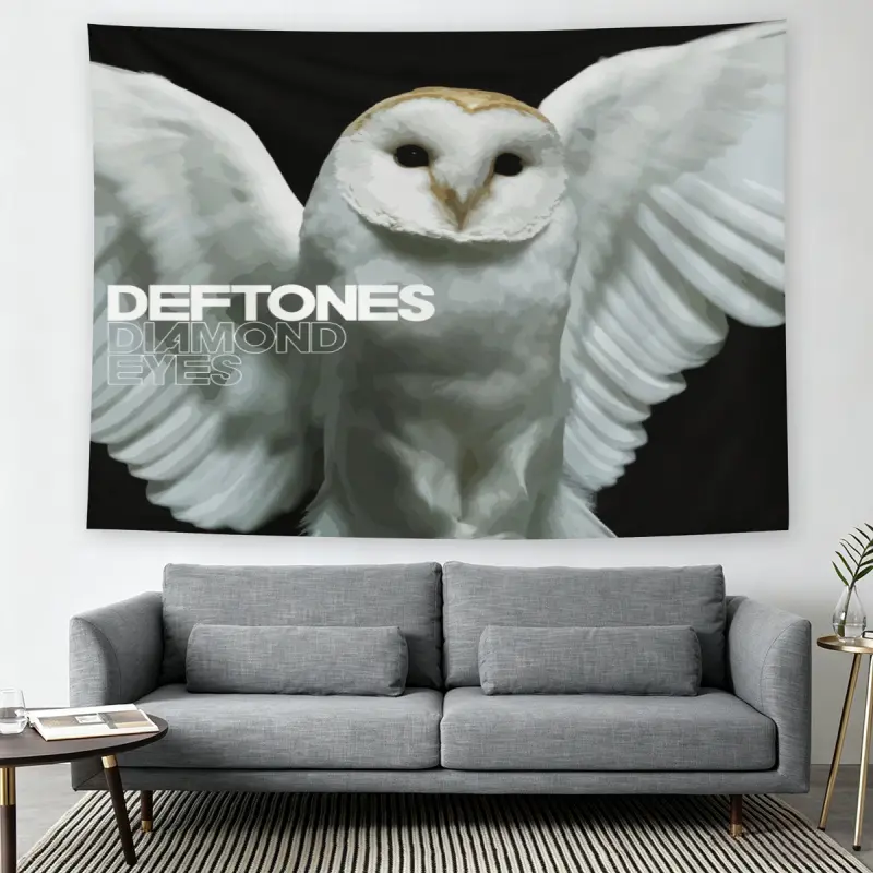 Deftones Diamond Eyes Owl Wall Flag, Wall Hanging Tapestry, Rock Album Art Print, Mid-century Modern Black Flash Manga Style, Y2K 2000s Aesthetic, For Adult Fans, Music Fan Decor, Living Room Bedroom Tapestry