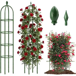 2 Pack Trellis for Climbing  Outdoor, 6.2ft High Adjustable Garden Trellis , Green Plastic Coated Steel  Stakes Use As Tomato Cage