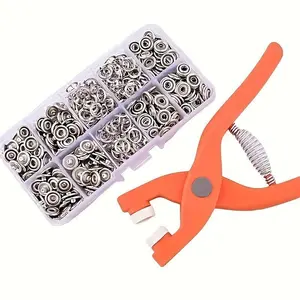 200pcs Sewing Buttons Set, Includes Manual Presser Clamp & Transparent Storage Box, Sewing Accessories, Crafting Sewing Tools, Metal Sewing Buttons for DIY Crafts, Clothing, Bags