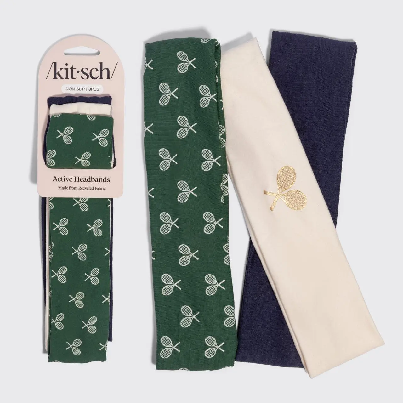 Cream, Court Green & Navy Blue Active Headbands 3pc Set