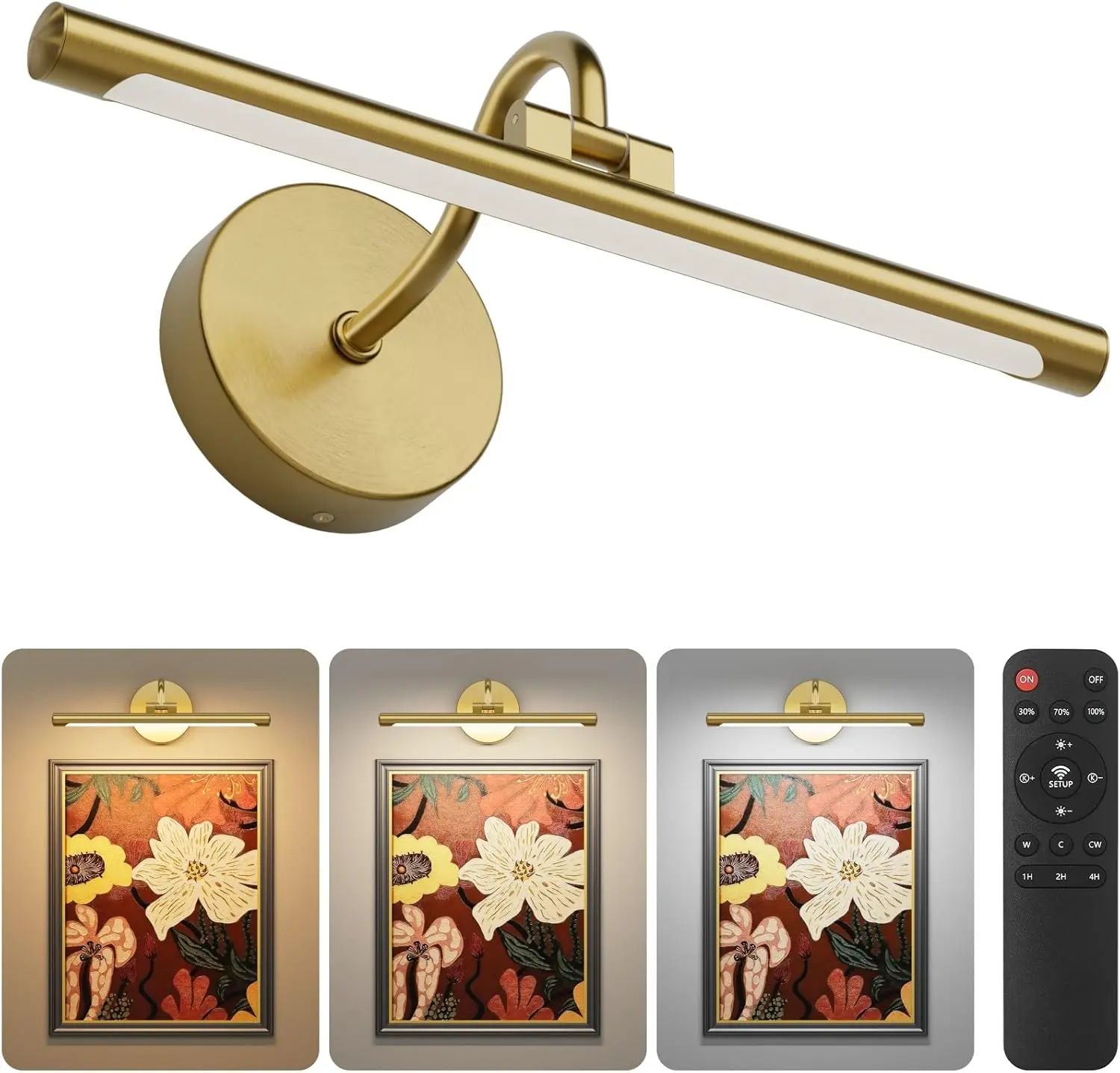 Hardwired Gold Picture Lights for Paintings - 15.7 inch 3CCT Dimmable Gallery Light LED Wall Art Lighting with Remote Control Display Artwork Lamps