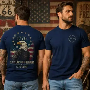 America 250 cotton T-Shirt, 1776 to 2026 Eagle Tee, Front and Back Print Patriotic Top, 4th of July Shirt, 250 Years of Freedom t-shirt for men