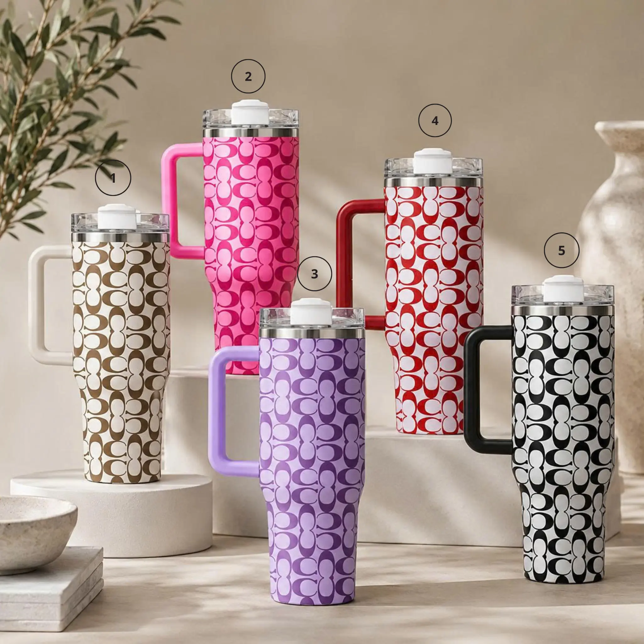 1 Pc 40oz Pattern Stainless Steel Tumbler with Handle and Lid, Vacuum Insulated Thermos, Double Wall Vacuum Insulated Travel Mug for Coffee Tea, Keeps Hot 12H Cold 24H, Large Capacity Cup for Women Office Gym Travel Gift
