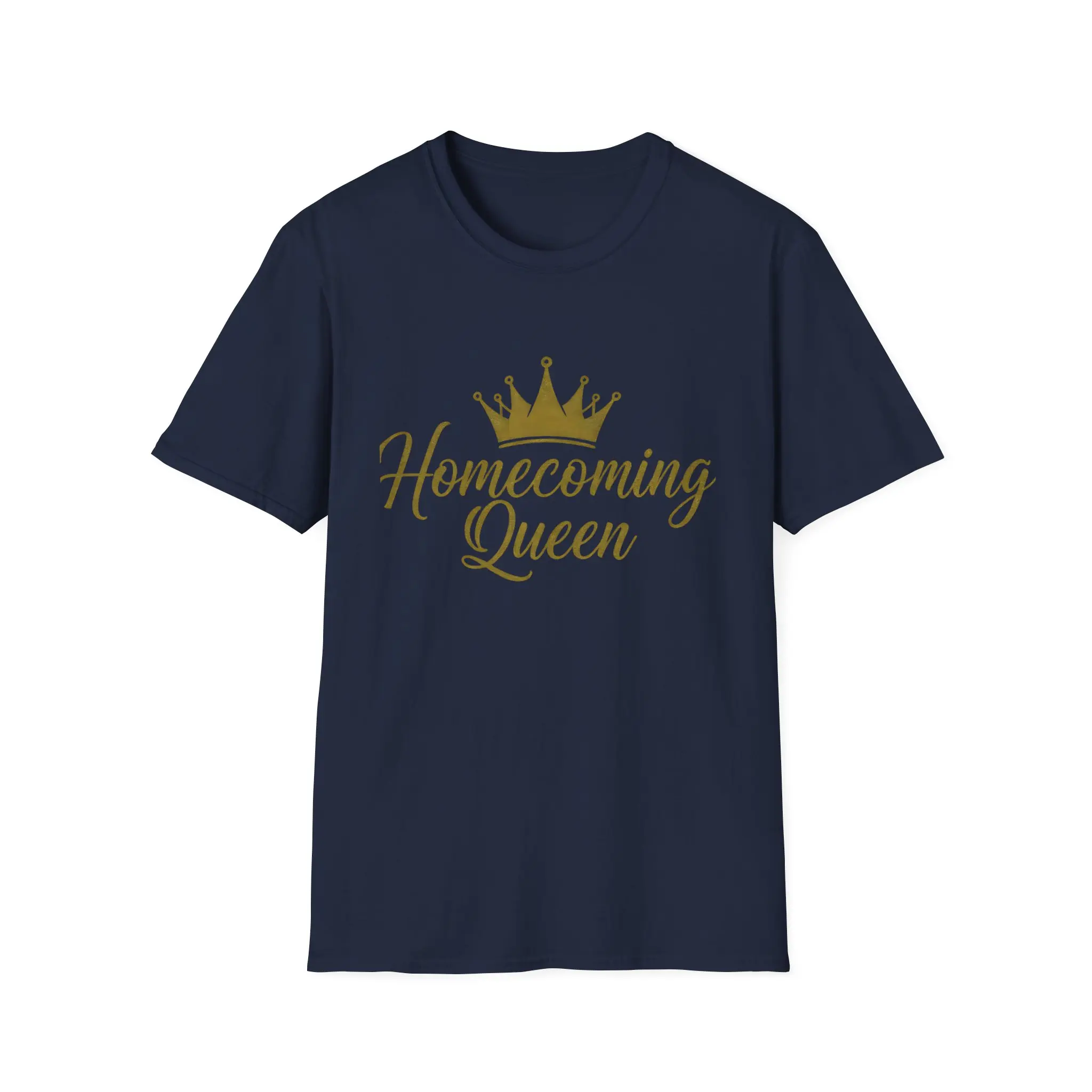 Vintage Homecoming Queen T-Shirt Elegant Distressed Gold Script Crown Tee for Rallies Parades & Big Game Celebrations