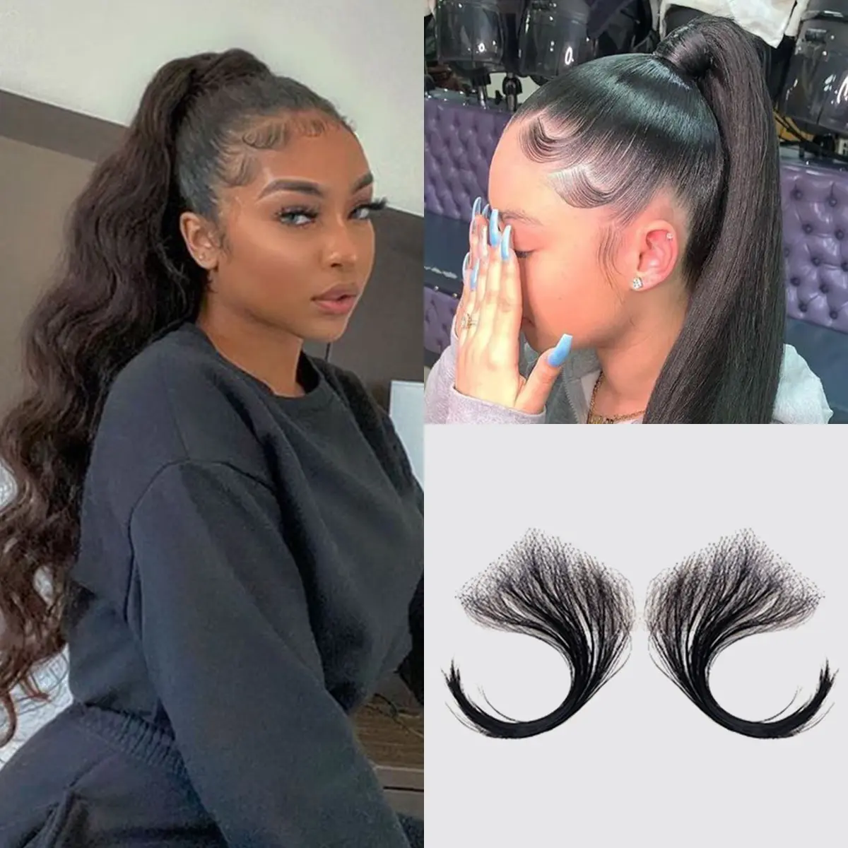 Celebrity 100% Human Hair HD Lace Reusable V-Shape Fake Baby Hair Edges, 2pcs Natural Looking Extensions for Enhancement, Natural Looking Hair
