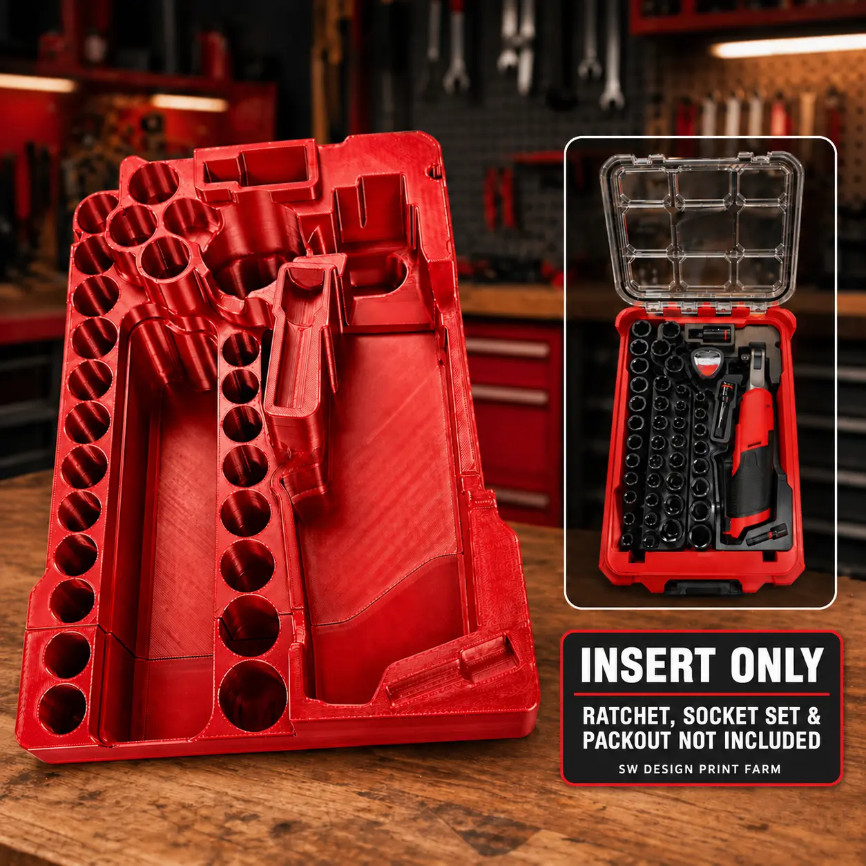 M12 FUEL 3/8 High Speed Ratchet 2567-20 & 43PC Socket Set 49-66-7009 Organizer Insert for Milwaukee Packout 48-22-8435 — INSERT ONLY