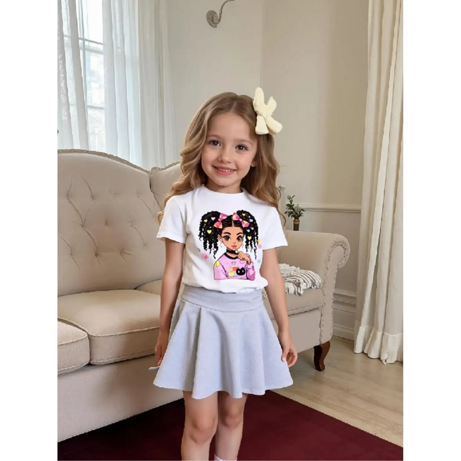 Girls' Graphic T-Shirt for Toddlers, Cute All-Over Print Short Sleeve Top, Lightweight & Soft for Summer Daily Wear, Graphic Printed Tshirt, Cute Basic Tee, Kids Clothing Girls, Shirts For Girls