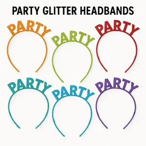 Glitter Rainbow "Party" Headbands - Multi-Colored, 6-Pack
