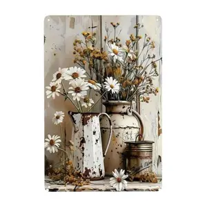 Aluminum Wall Art,A Bohemian-style country daisy metal wall decoration - the metal sign is printed with daisy patterns, suitable for farmhouse-style decoration in the kitchen, living room, and entrance, presenting a warm floral gift for nature lovers.