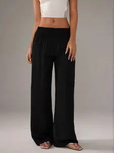 Women's High Waist Bohemian Beach Pants, Elastic Waistband Loose-Fitting Casual Long Trousers, Fashionable All-Season Wear Bottom, Womenswear