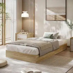 GAOMON Twin Size Solid Wood Platform Bed with Sturdy Wooden Slats, Floor-Standing Bed Frame, Modern Minimalist Design Space-Saving Bed Frame, No Box Spring Needed, Space Saver, Easy Assembly, Golden Tan Wood