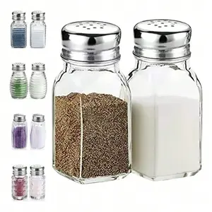 Glass Salt & Pepper Shakers Set, Transparent Glass Condiment Containers with Stainless Steel Lids, Seasoning, Kitchen Accessories, Holiday Decorations, Kitchenware