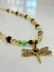 Golden Flight Necklace- Peacock Agate & Tiger Eye Statement Piece