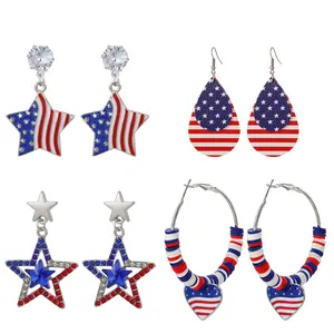 4 Pairs July 4th Independence Day Earrings  American Flag Star, Teardrop & Heart Earrings Dangle Earrings for Women Independence Day Gifts