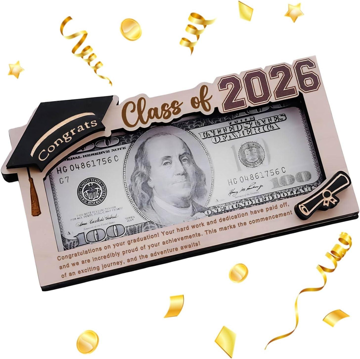 Graduation Gifts 2026 Money Holder, Wooden Graduation Money Cash Envelope Box for Class of 2026 Senior College University Graduates Holiday for Son Daughter